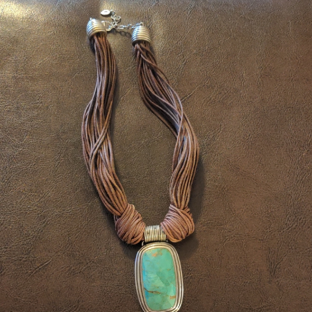 Vintage Elegant 16" Barse sterling silver brown and Turquoise Pendant Necklace